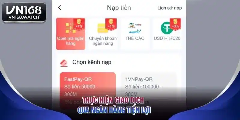 Thực hiện giao dịch qua ngân hàng tiện lợi
